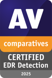 Unabhängig bestätigt: G DATA MXDR erkennt hochkomplexe Angriffe. "Certified EDR Detection"-Logo von AV Comparatives