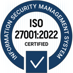 Wir sind nach ISO 27001:2022 zertifiziert: Kundendaten sind bei uns sicher. Logo Zertifizierung nach ISO 27001:2022