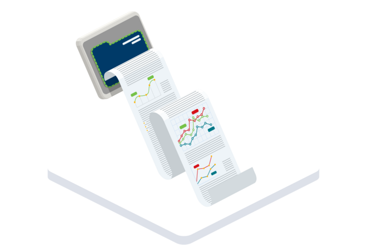 Ihr Bericht enthält alle Ergebnisse des Pentests sowie Handlungsempfehlungen Illustration: langer Papierbogen mit Bericht