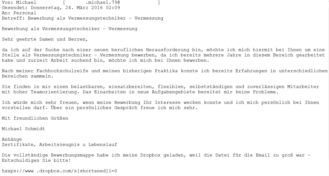 Petya - Bewerbung per E-Mail