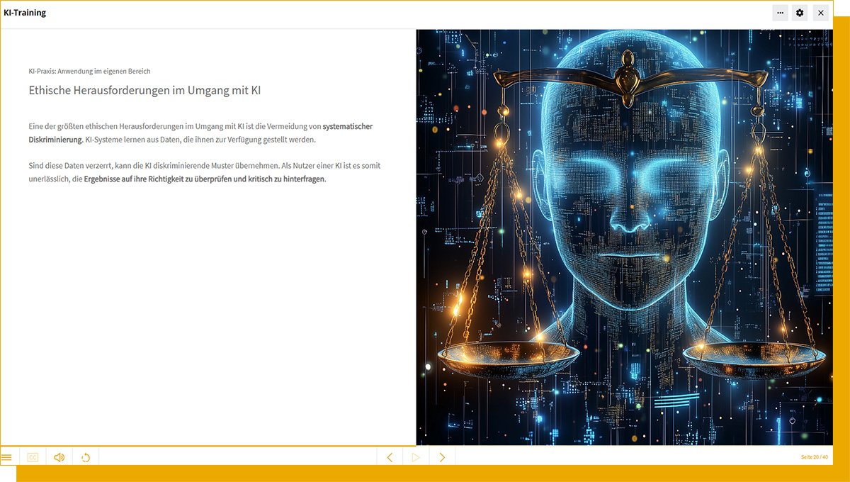 In unserem Kurs zu KI geht es unter anderem um ethische Fragen Screenshot aus dem E-Learning Künstliche Intelligenz