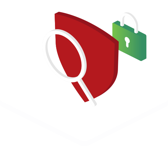 Pentests finden Schwachstellen & Fehlkonfigurationen Lupe, Schild und Schloss