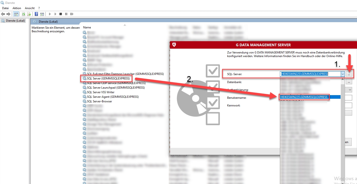 Installation G DATA Management Server Auswahl Datenbank