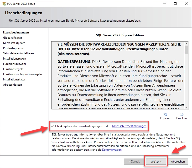 Datenschutz Setupdatei Microsoft SQL Express