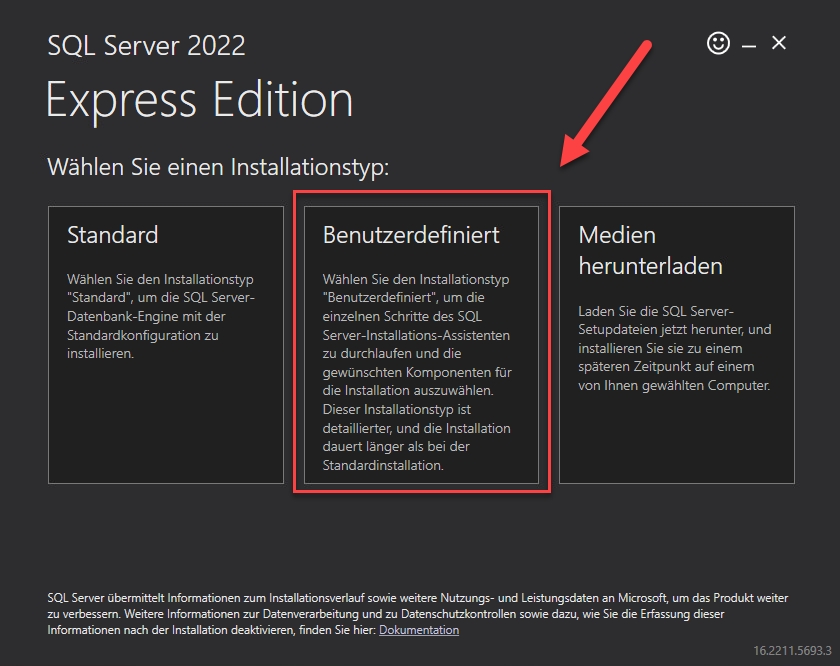 Installationstyp Setupdatei Microsoft SQL Express