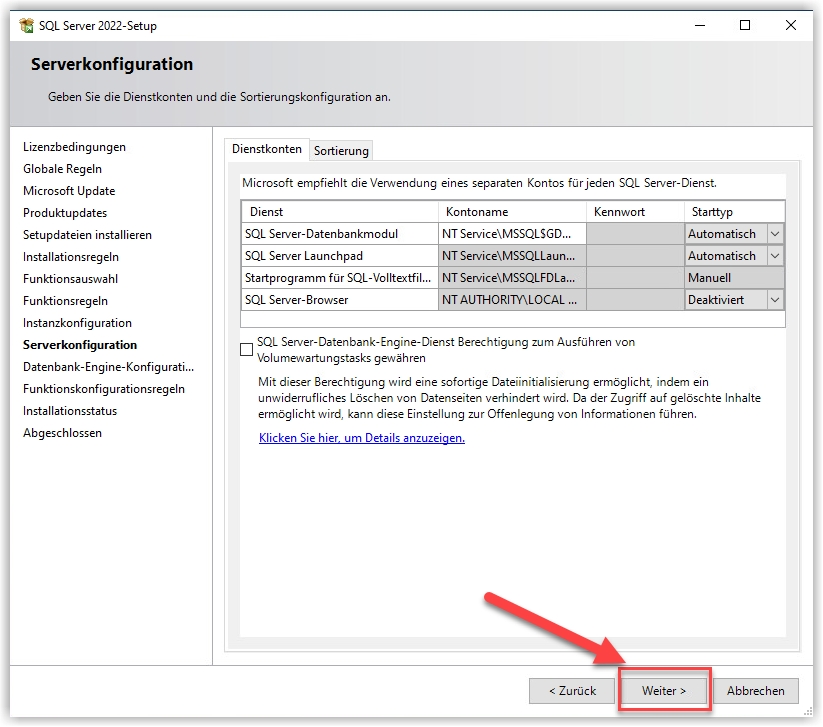 SQL Serverkonfiguration Microsoft SQL Express