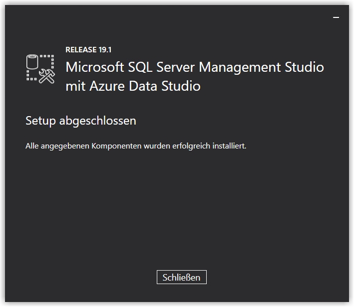 Erfolgreiche Installation Microsoft Management Studio