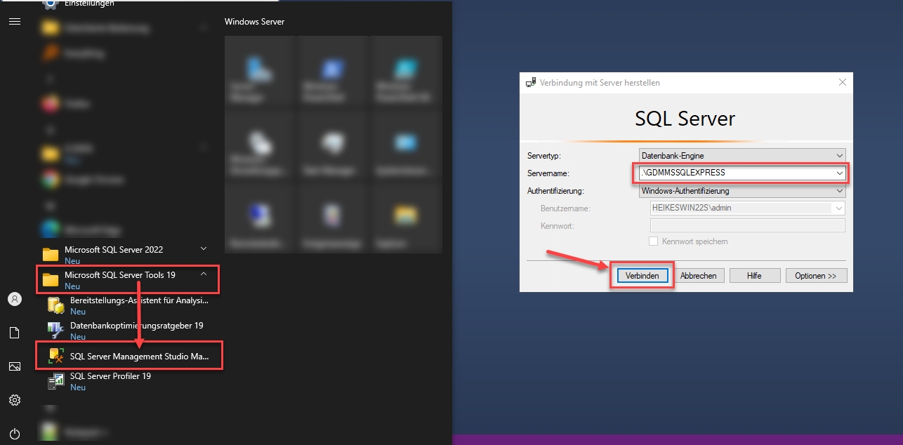 SSMS Starten und Verbinden