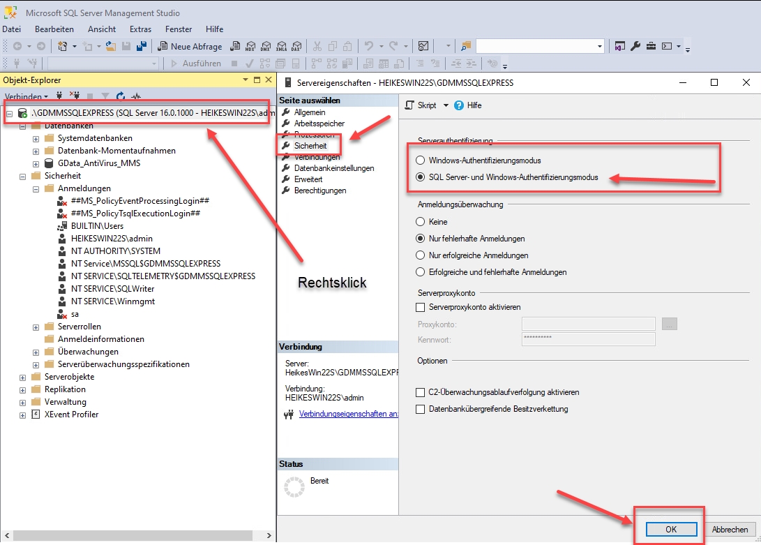 SSMS Starten und Verbinden