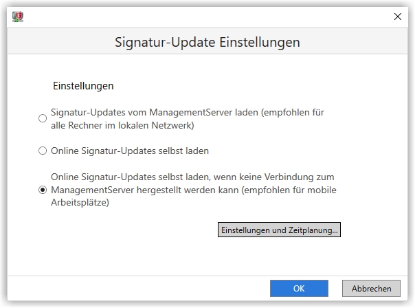 Signatur-Update Einstellungen