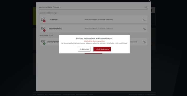 G DATA Geraeteverwaltung Geraet deaktivieren Bestaetigung