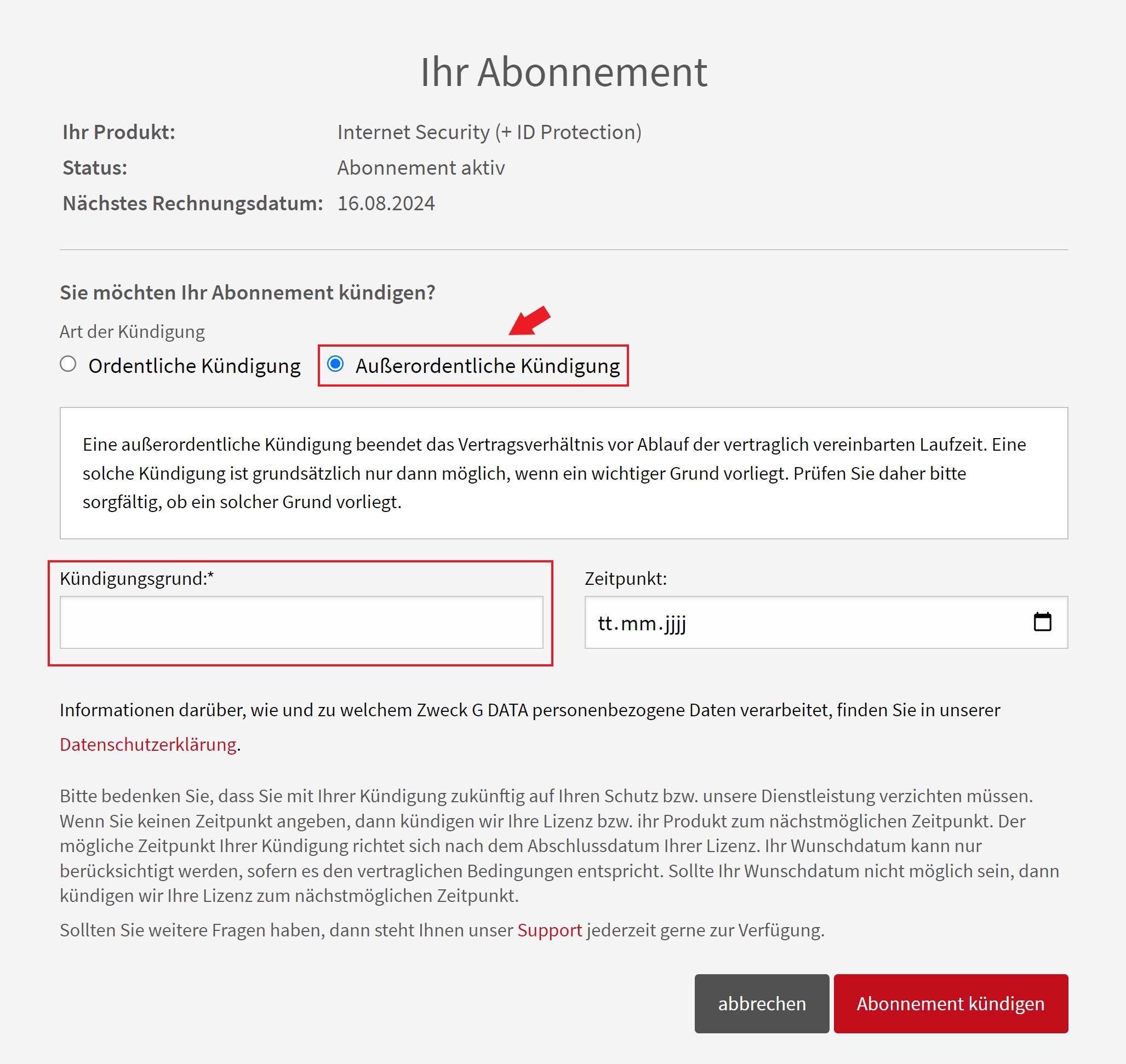 Kündigung außerordentlich