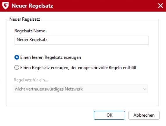 Firewall Neuer Regelsatz