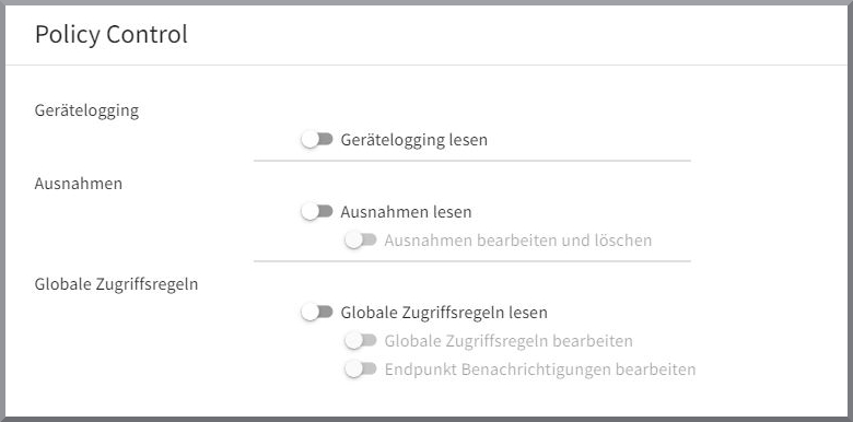 Berechtigungen Policy Control