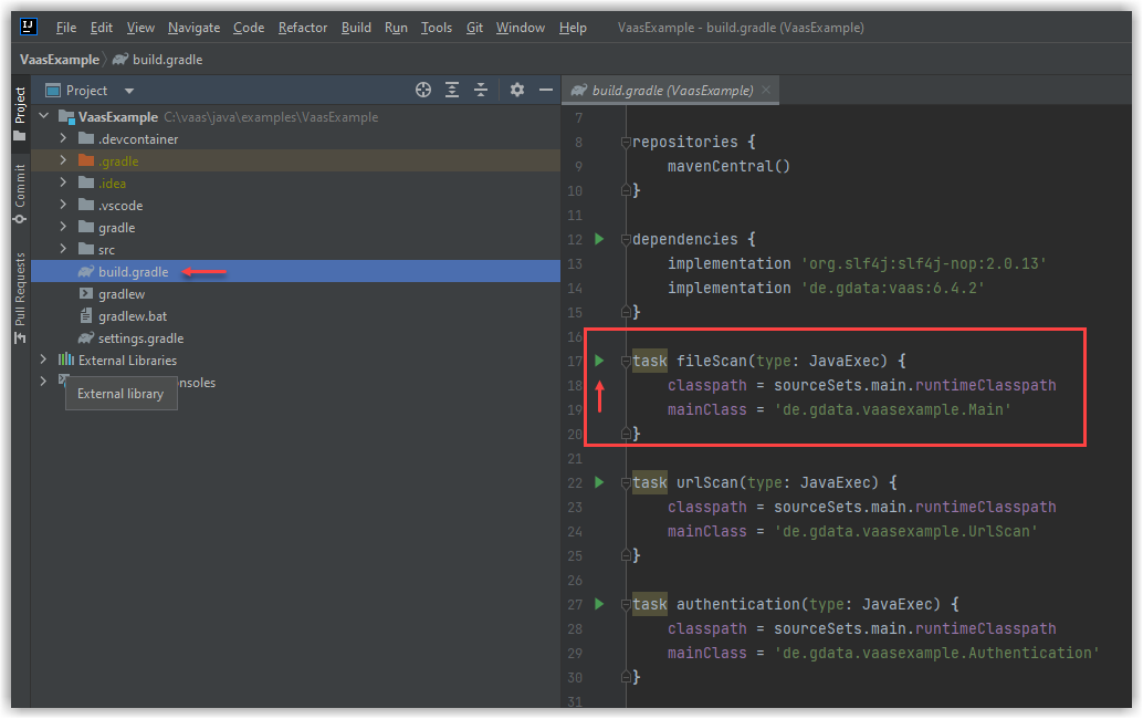 Öffnen der Datei build.gradle 95%