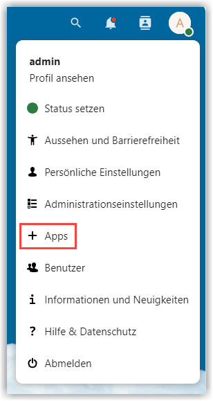 nextcloud app-store öffnen