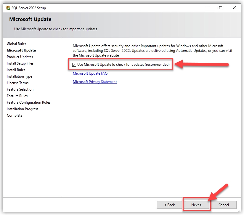 Privacy setup file Microsoft SQL Express