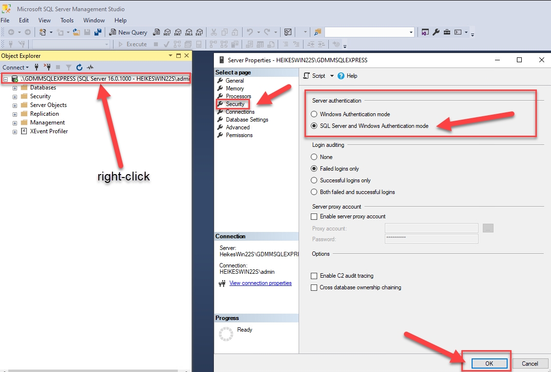 SSMS Start and Connect