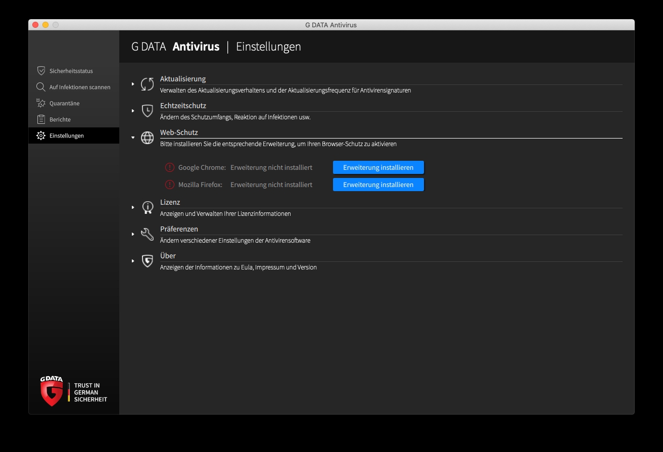 AntiVirusMAC Einstellungen Webschutz