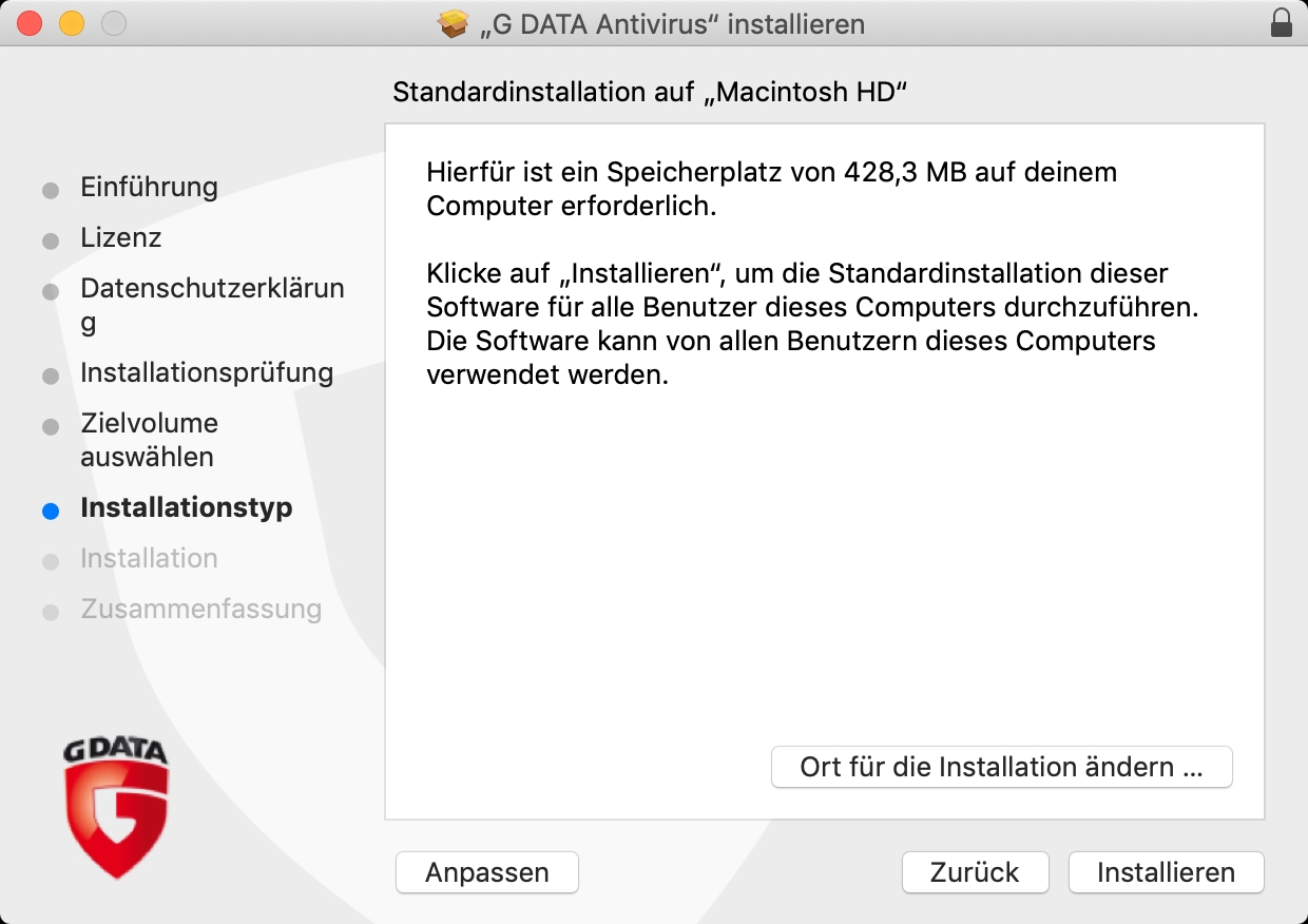 AntiVirusMac Installation Installationstyp