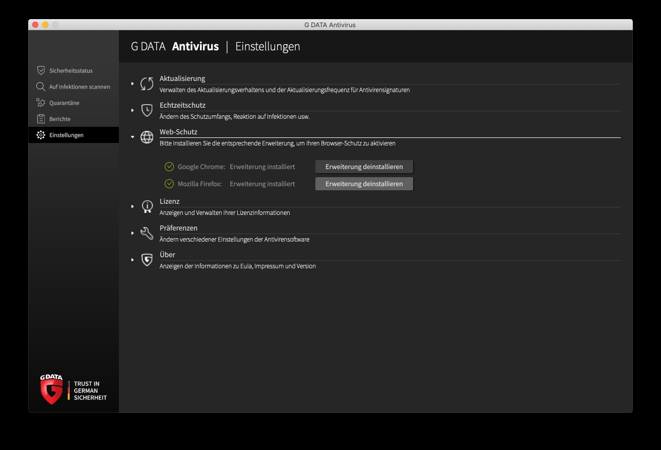 AntiVirusMac Webschutz installiert