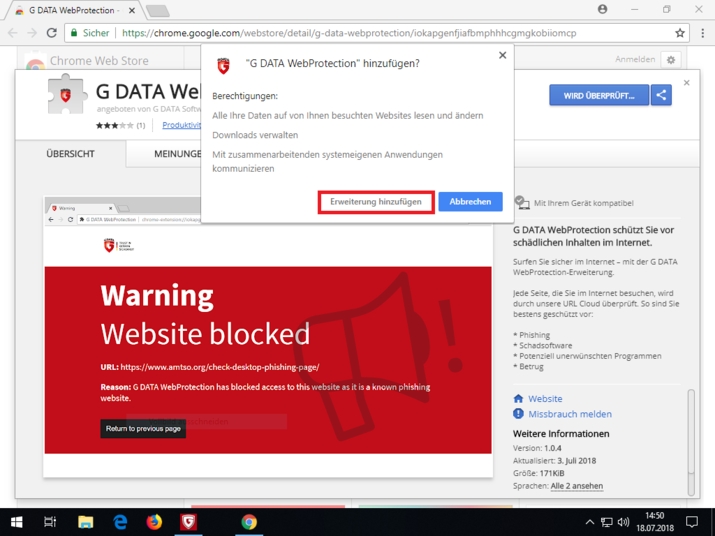 GDATA Chrome Erweiterung Installation