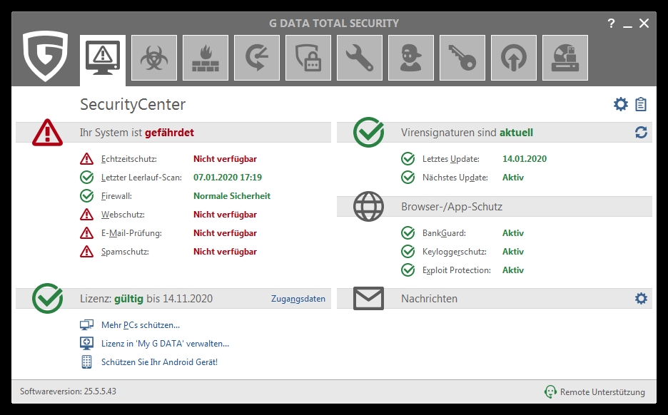 GDATA Echtzeitschutz Nicht verfuegbar