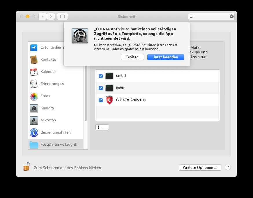 GDATA MacSicherheitFestplattenvollzugriffBeenden
