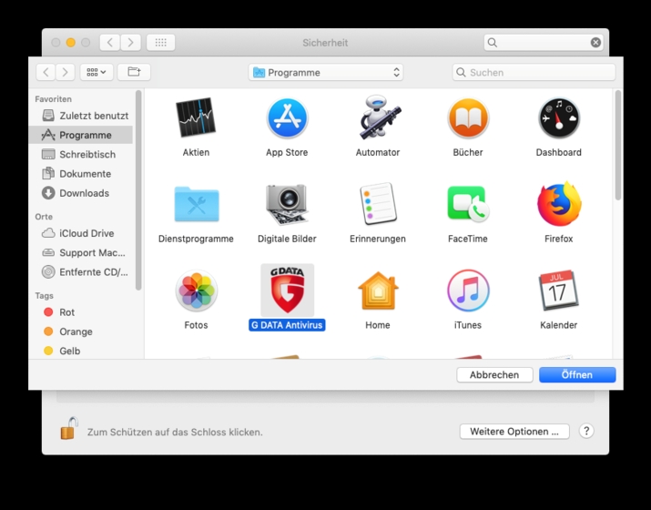 GDATA Mac SicherheitFestplattenvollzugriffAuswahl