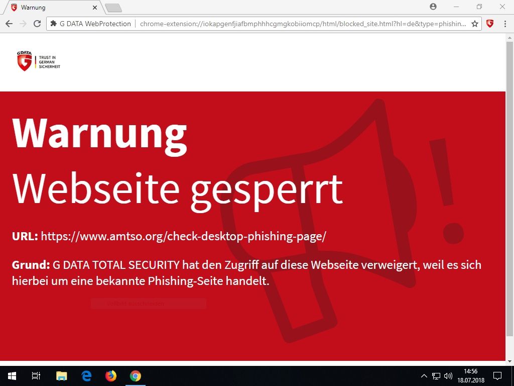 GDATA Unsichere Webseite gesperrt