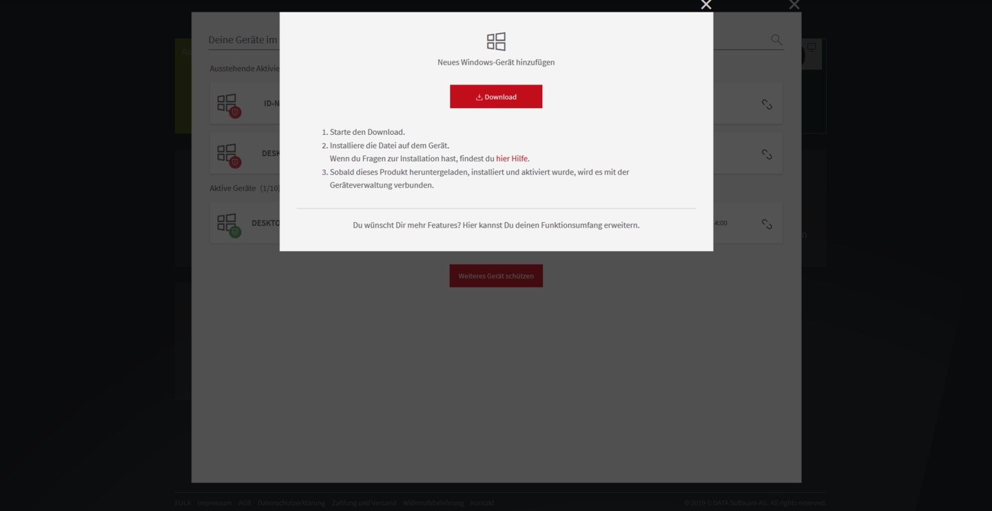 G DATA Geraeteverwaltung Weiteres Geraet schuetzen