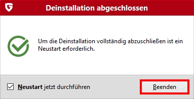 G DATA FOR PC Deinstalaltion abgeschlossen V25 