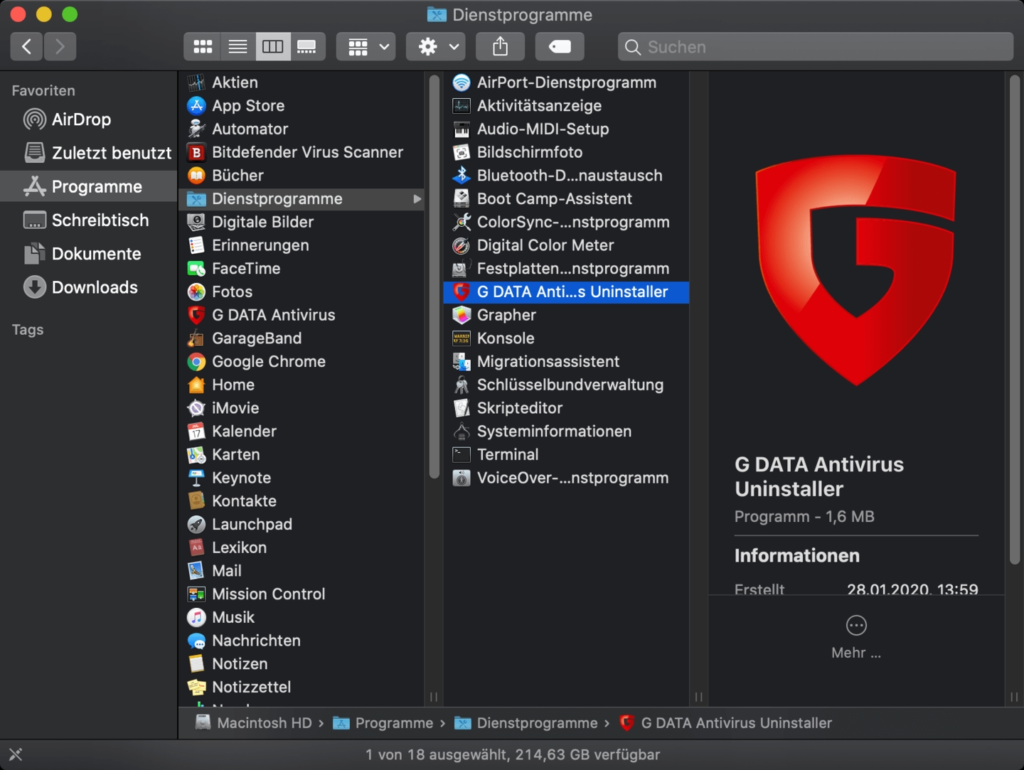 G DATA MAC Deinstallation Uninstaller suchen