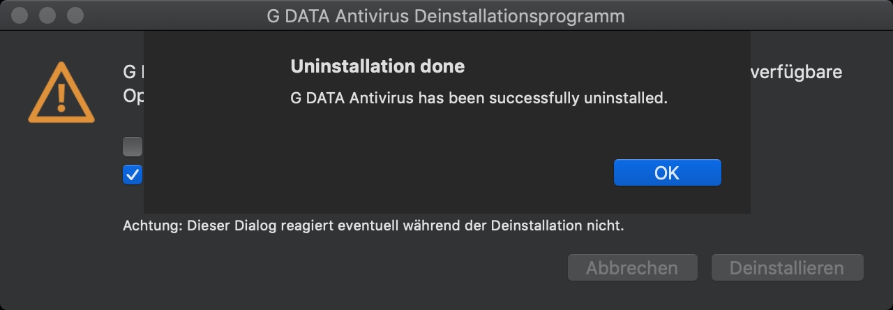 G DATA MAC Deinstallation fertig