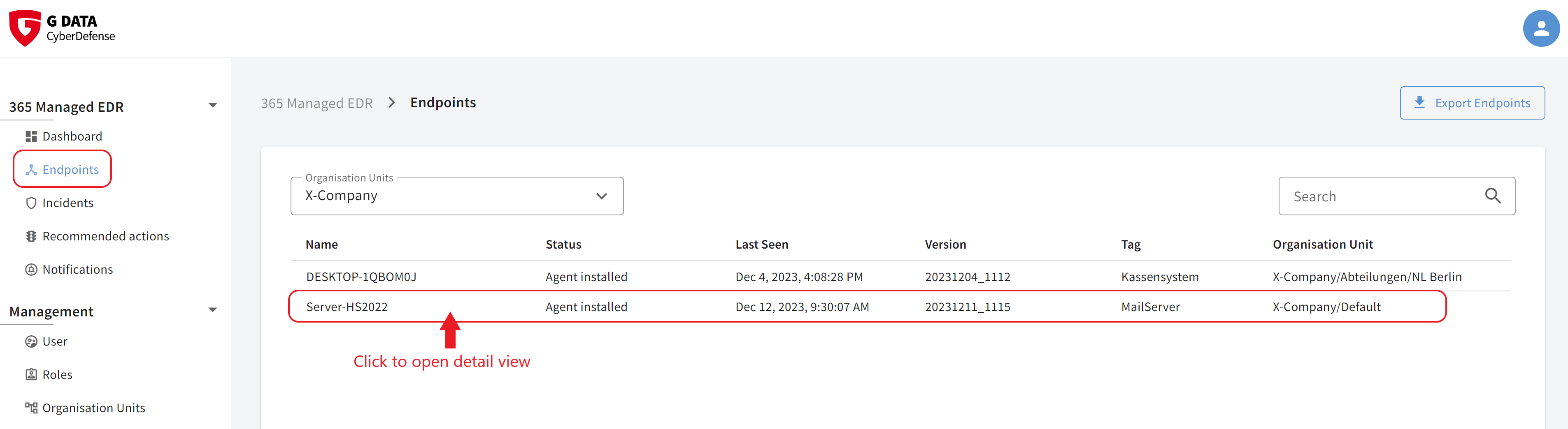 G DATA 365 | MXDR move endpoint