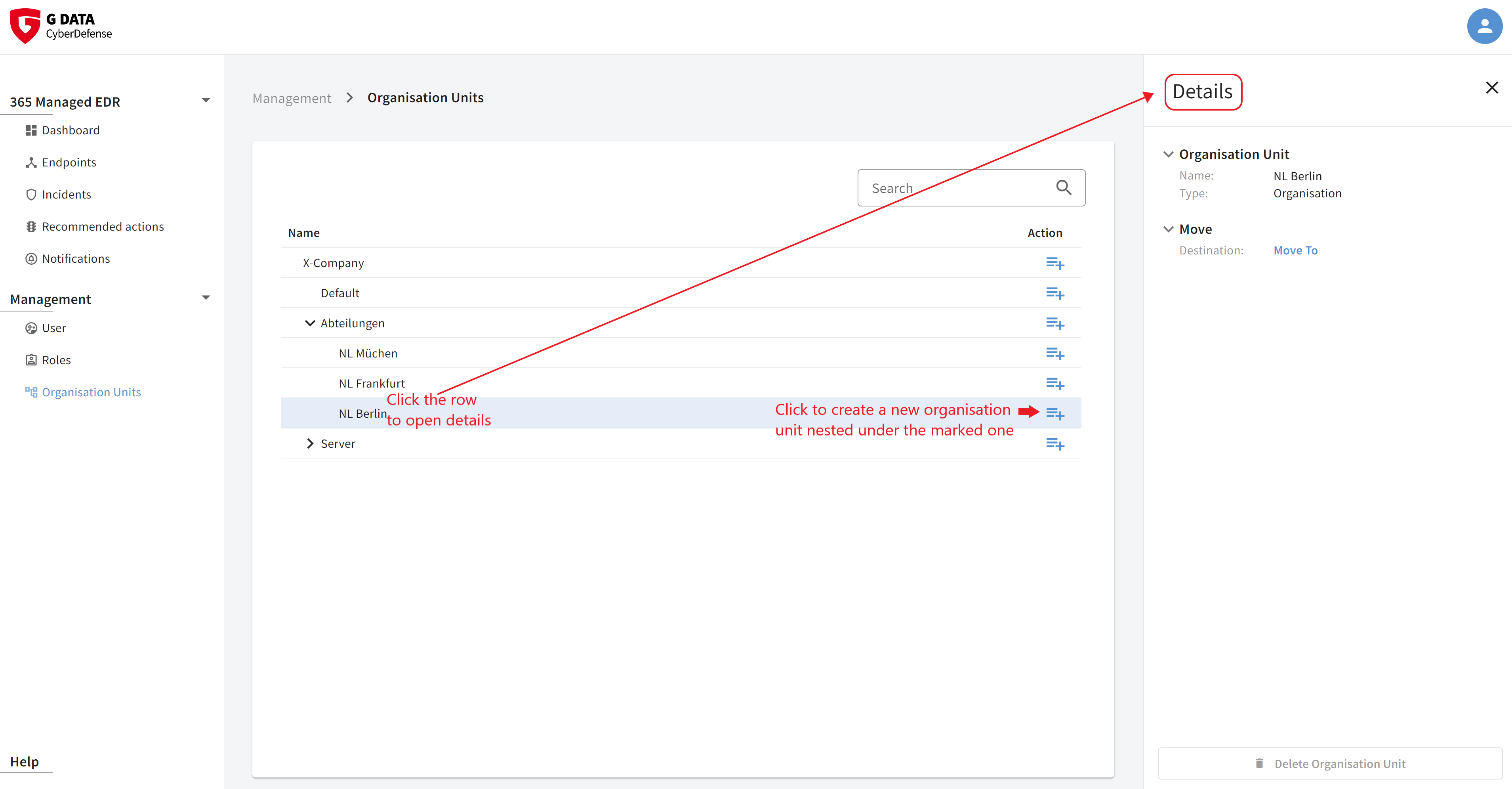 G DATA 365 | Managed XDR Organization management