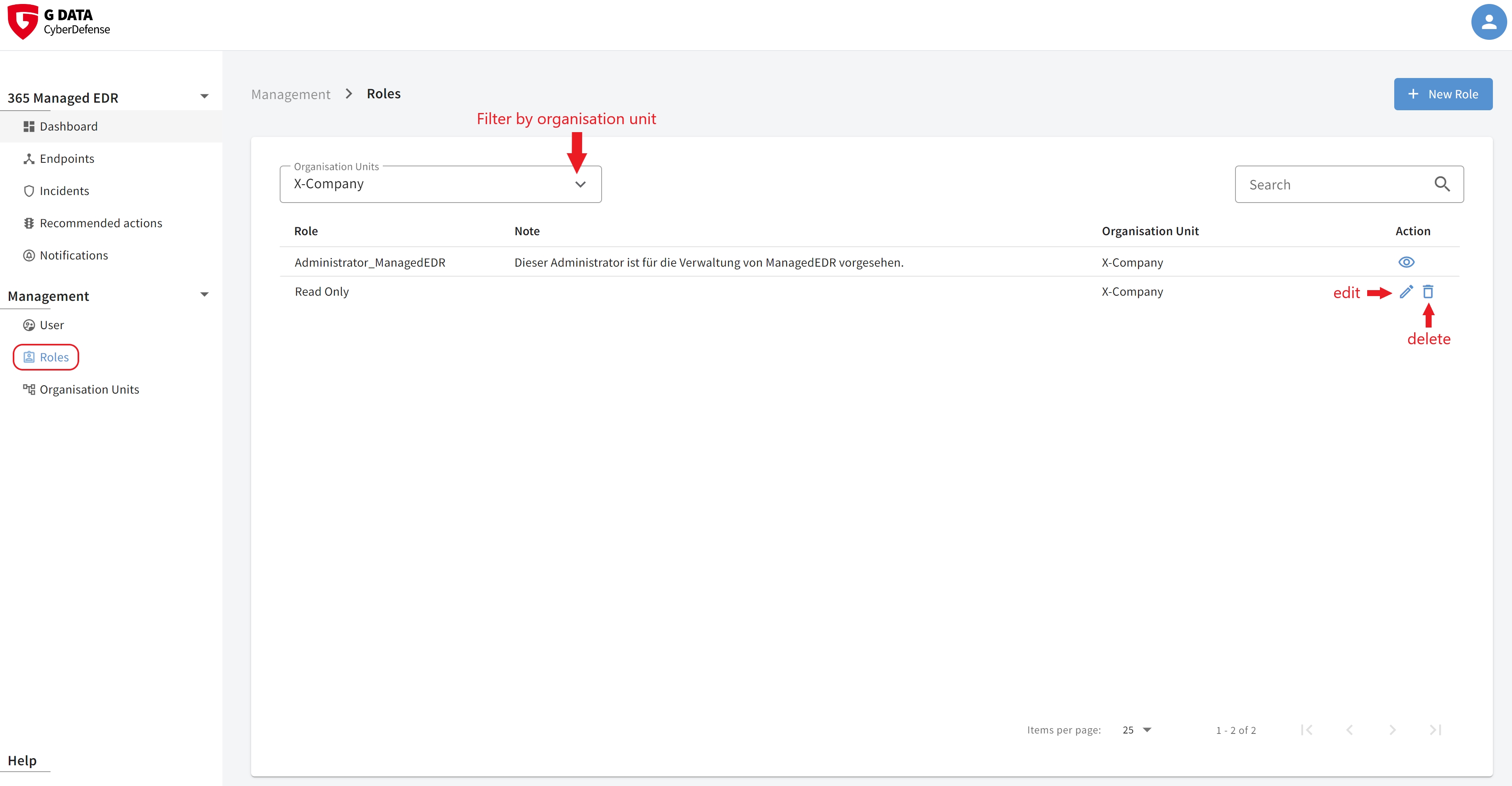 G DATA 365 | Managed XDR role management