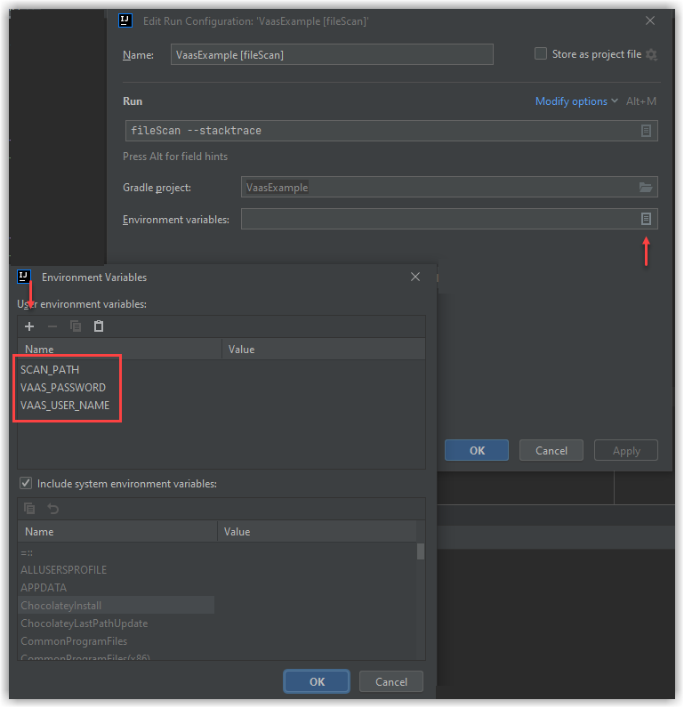 Enter environment variable