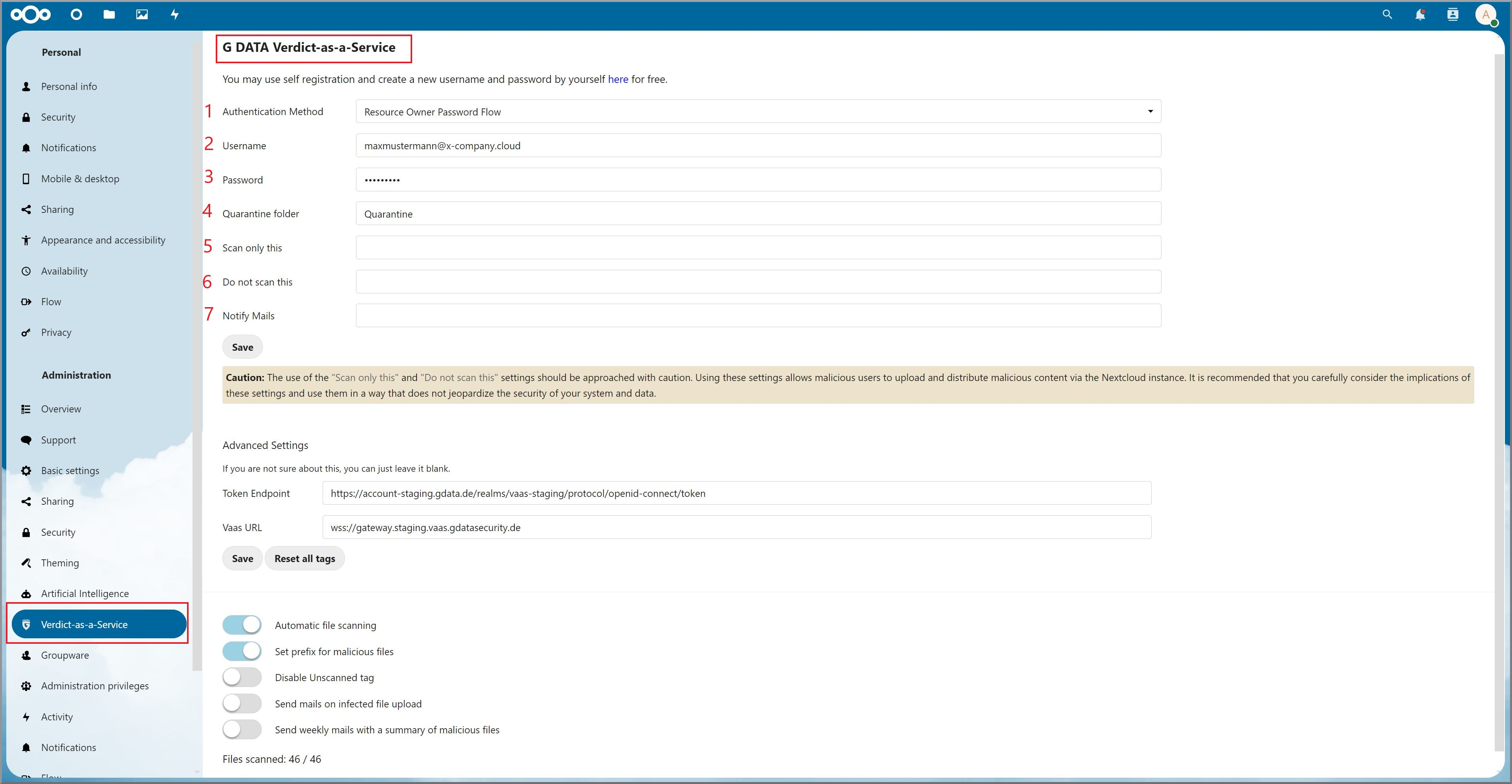 G DATA AntiVirus for Nextcloud Configuration
