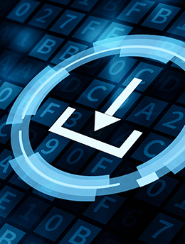 Download-Symbol auf digitalem Hintergrund mit Hexadezimalcode